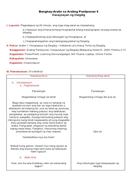 Lesson Plan (Heograpiyang Pisikal) .